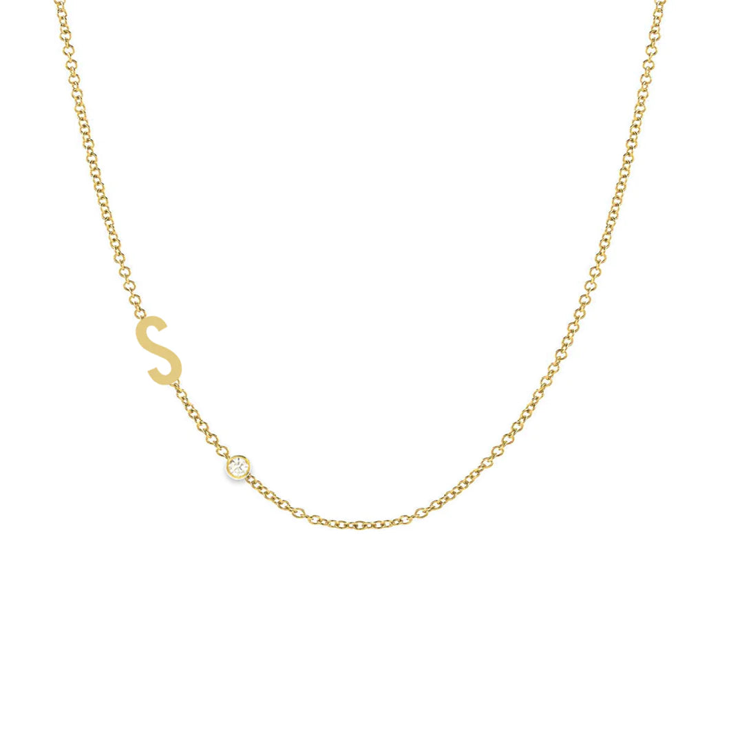 Diamond asymmetrical initial and bezel necklace Clearance