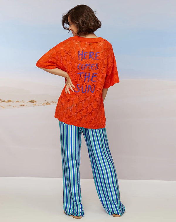 Poppy V-Neck Orange Knitted Shirt