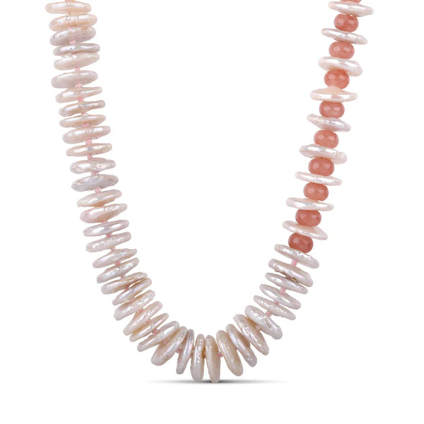 Freshwater Pearl Disc Necklace pink