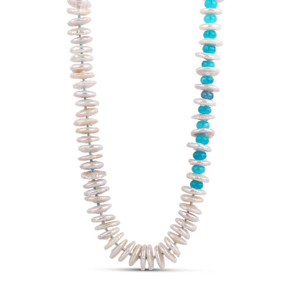 Freshwater Pearl Disc Necklace Turquoise