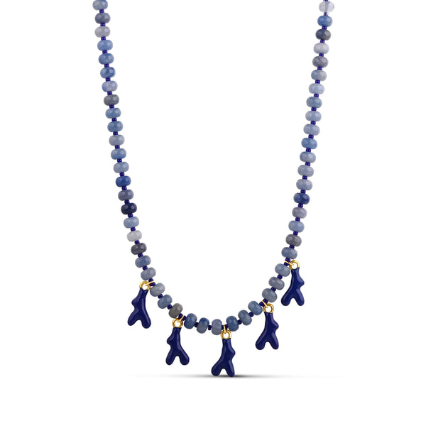 Blue Coral Branch Beaded Necklace