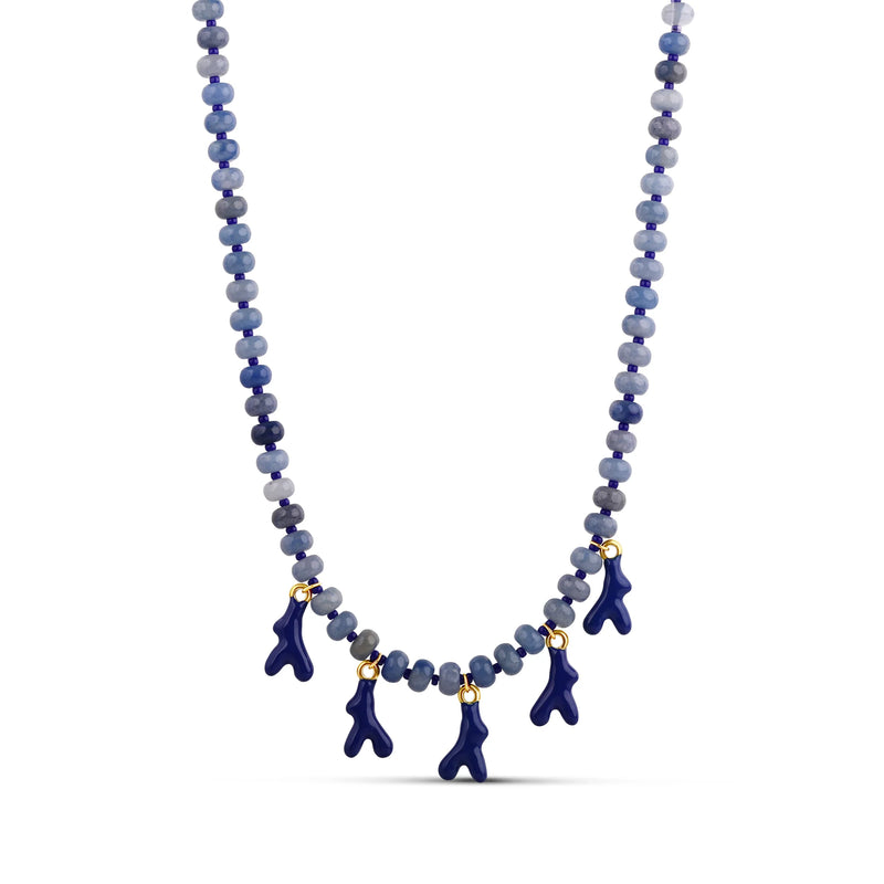 Blue Coral Branch Beaded Necklace