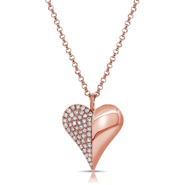 Helium Half Solid Half Diamond Heart Necklace