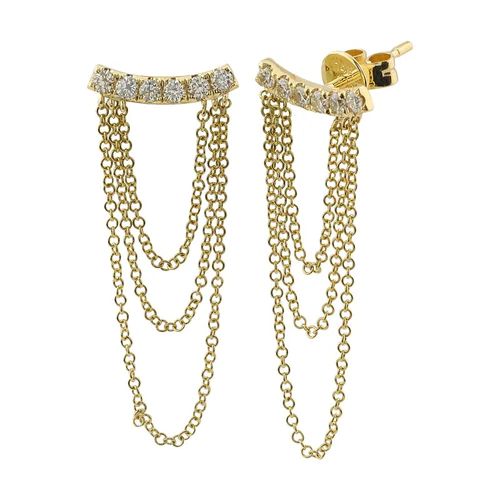 Diamond Bar Triple Chain Stud Earrings