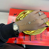 Fluted Heart Multiple Bezels Hand Chain Bracelet