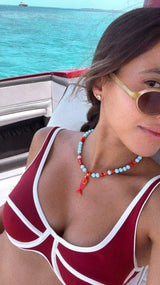 Coral Reef Fish Charm Necklace - Ocean Blue & Coral Beaded