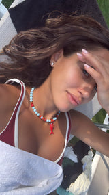 Coral Reef Fish Charm Necklace - Ocean Blue & Coral Beaded