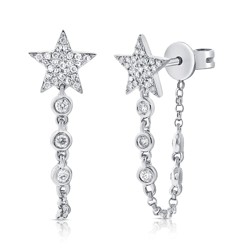 Star Bezel Drop Chain Earrings (Pair)