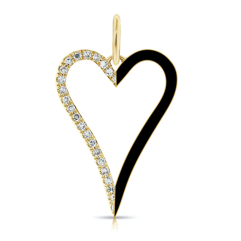 Half Enamel Half Pave Cutout Heart Charm