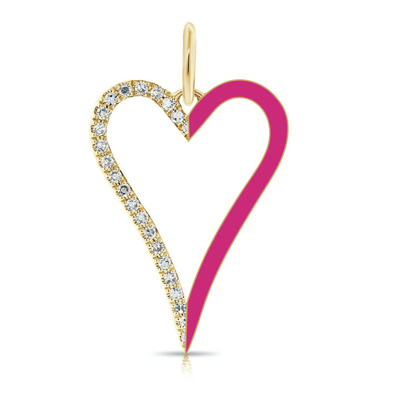 Half Enamel Half Pave Cutout Heart Charm