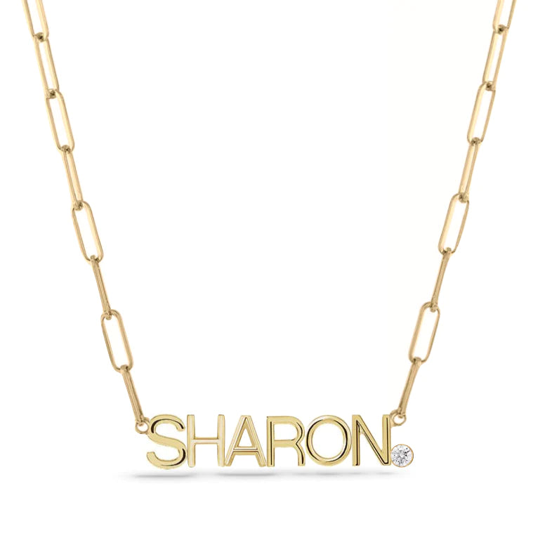 Custom Solid Gold Name on PaperClip Necklace