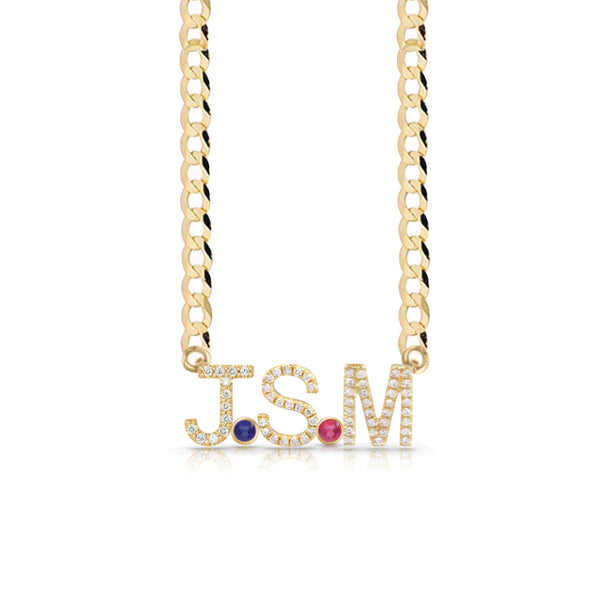 Custom Diamond Initials and Bezels Cuban Link Necklace