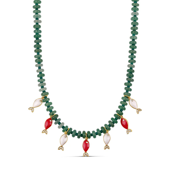 Light Green Fish Charm Beaded Necklace