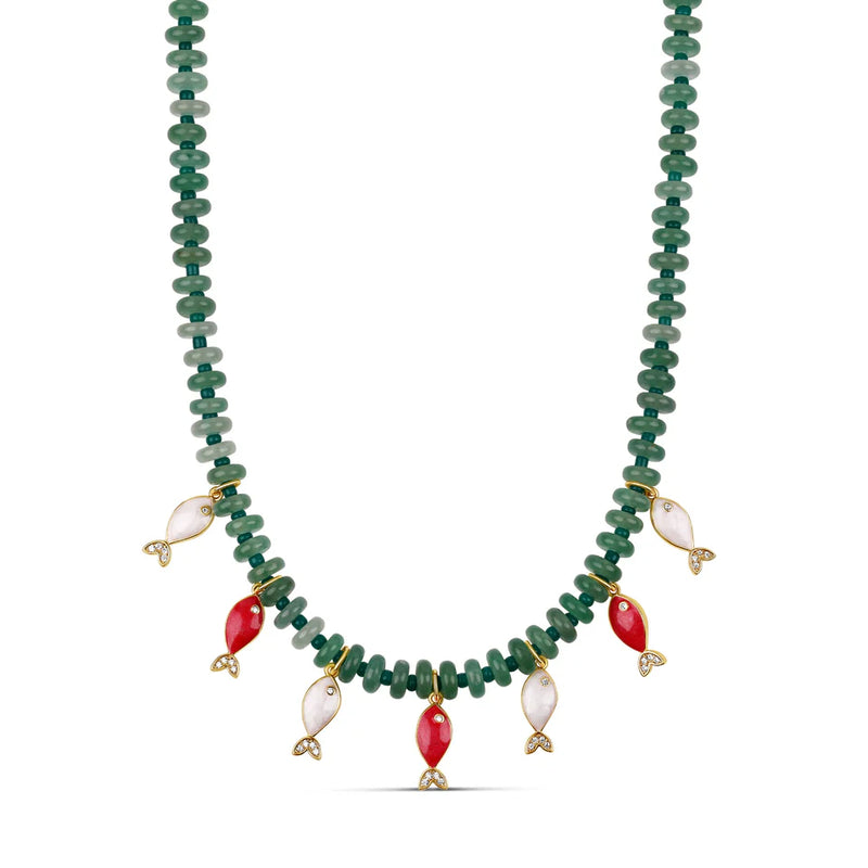 Light Green Fish Charm Beaded Necklace