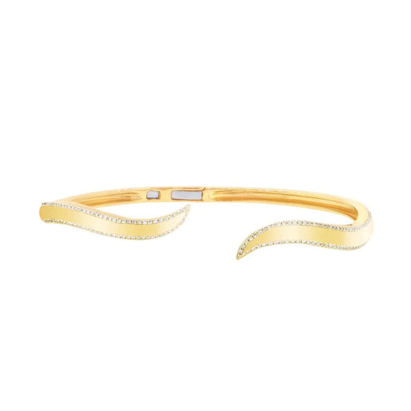 Pave Outline Solid Gold Wave Cuff Bangle