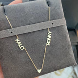 Custom Multiple Names Necklace with Diamond Bezel in Between