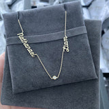 Custom Multiple Names Necklace with Diamond Bezel in Between