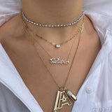 Diamond Pave Custom Name Necklace with Floating Heart Diamond Detail