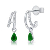 Split Diamond Huggies with Pear Emerald Drop