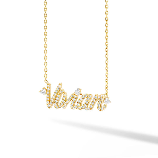 Diamond Pave Custom Name Necklace with Floating Heart Diamond Detail