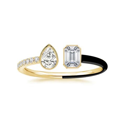 Multishape Enamel Diamond Bezels Statement Cuff Ring