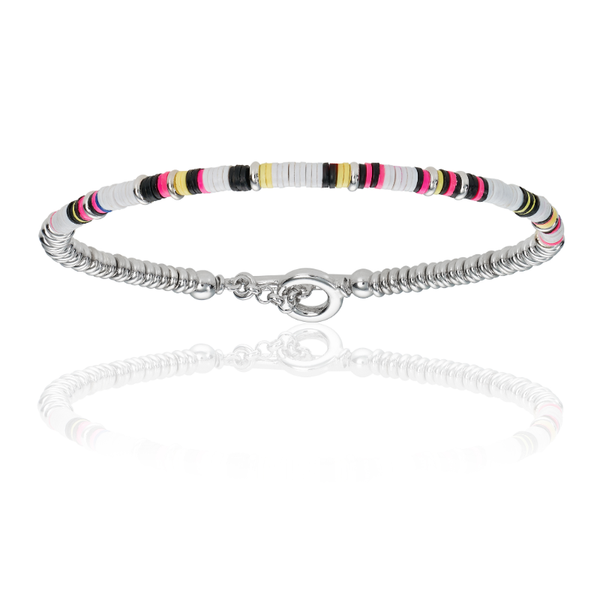 Multicolor White African Beaded Bracelet with 18k White Gold Beads