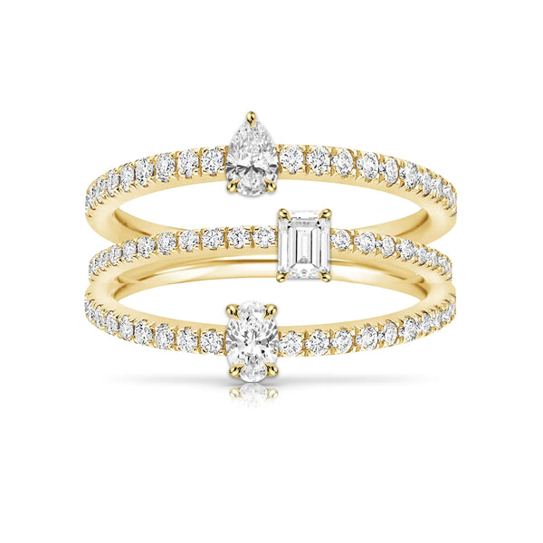 Multishape 3-Row Diamond Statement Pave Ring